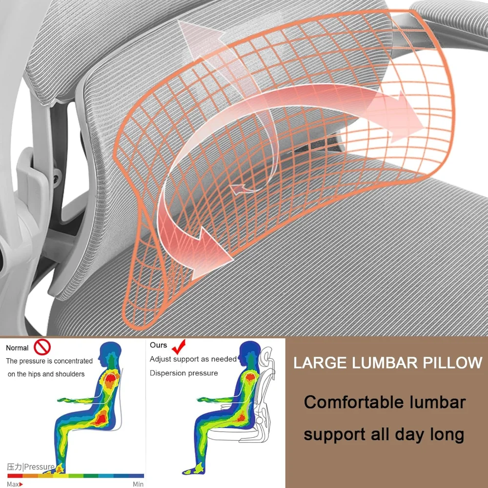 Computer Chair, Office Chair, High Back Ergonomic Office Chair with Lumbar Support, Adjustable Headrest, 3D Armrest 6