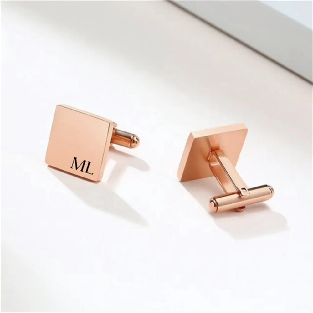 Custom Initials Cufflinks Men's Stainless Steel Personalize Engraved Letters Square Round Cufflinks Wedding Jewelry for Groom