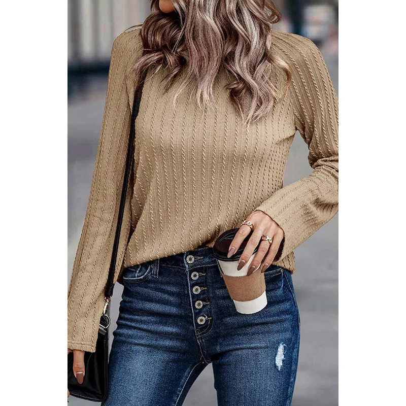 

Office Lady Simplicity Fashion Loose Autumn Winter Interior Lapping Undercoat T-Shirts O-neck Pleated Long Sleeve Women Clothing