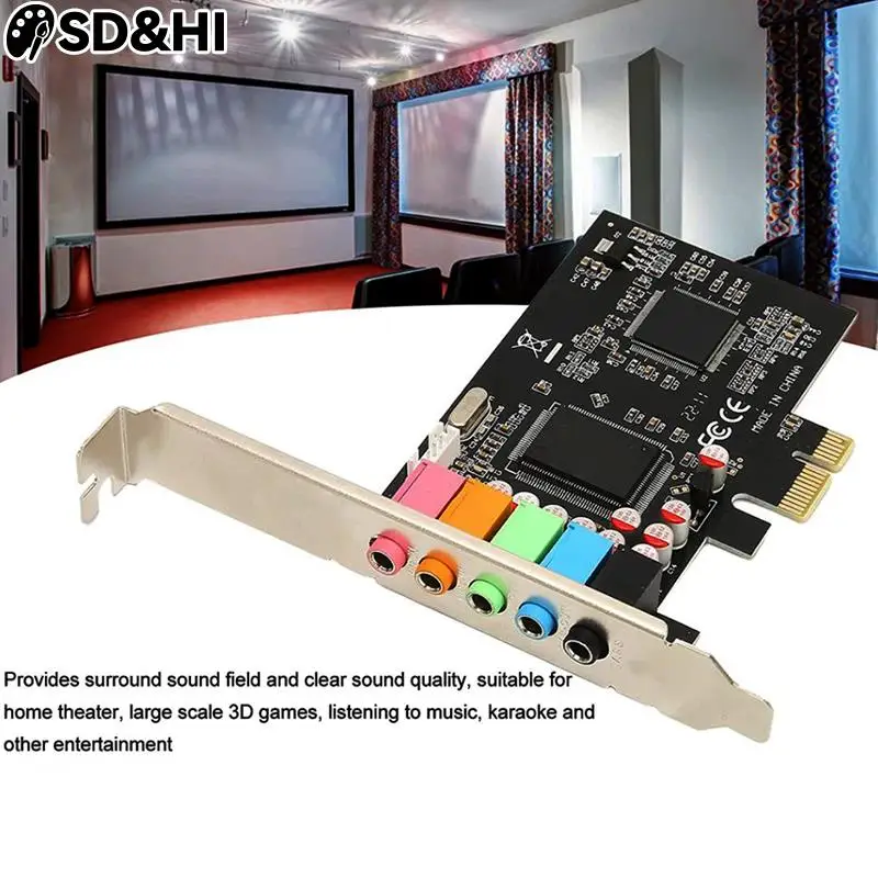 PCI Express X1 PCI-E 칩셋 오디오 디지털 사운드 카드, 솔리드 커패시터 Pcie 사운드 카드, 5.1 CH 24 비트, CMI8738, 신제품 도매