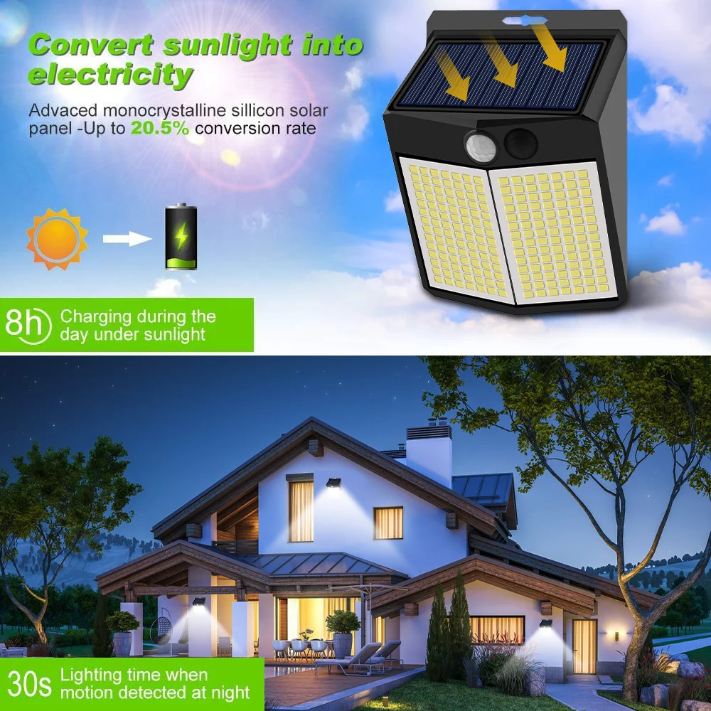 solar security light 196 230 LED Lighting Solar Light for Garden Decoration Outdoor PIR Motion Sensor Lights Waterproof Spotlights Solar Powered Lamp solar powered led wall light