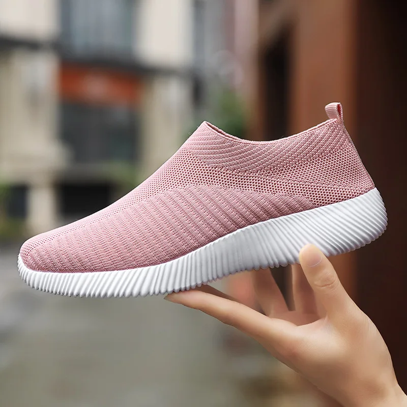 YeddaMavis Pink Women Vulcanized Shoes High Quality Women Sneakers Slip On Shoes Women Loafers Walking Flats Shoes Size 35- 43