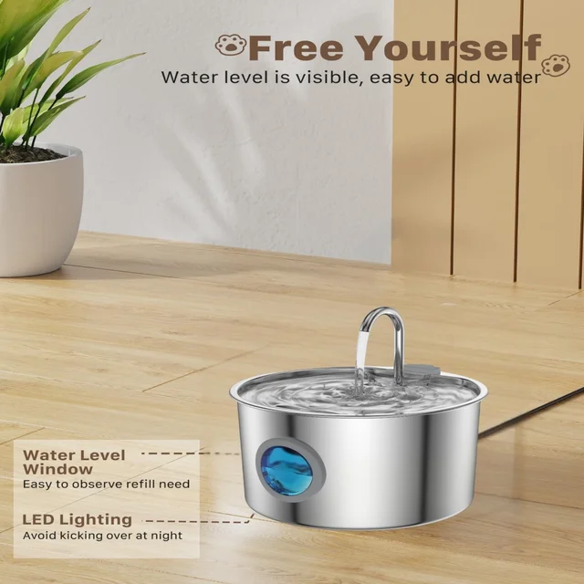 304 Stainless Steel Cat Water Fountain Automatic, 3.2L/108.2oz Pet Fountain Dispenser for Inside Dog Cats Drinking 6