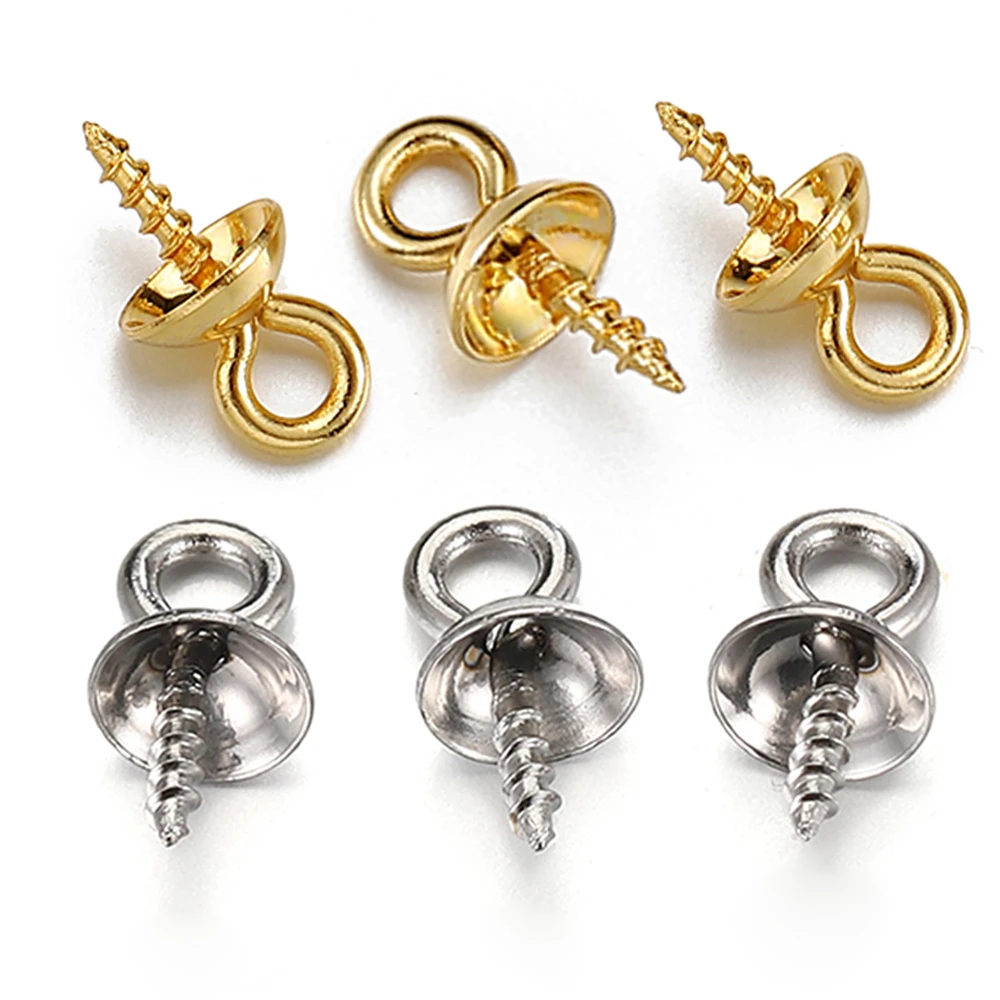 50pcs Gold Color Stainless Steel Screw Eye Pins Bail Top Drilled Beads