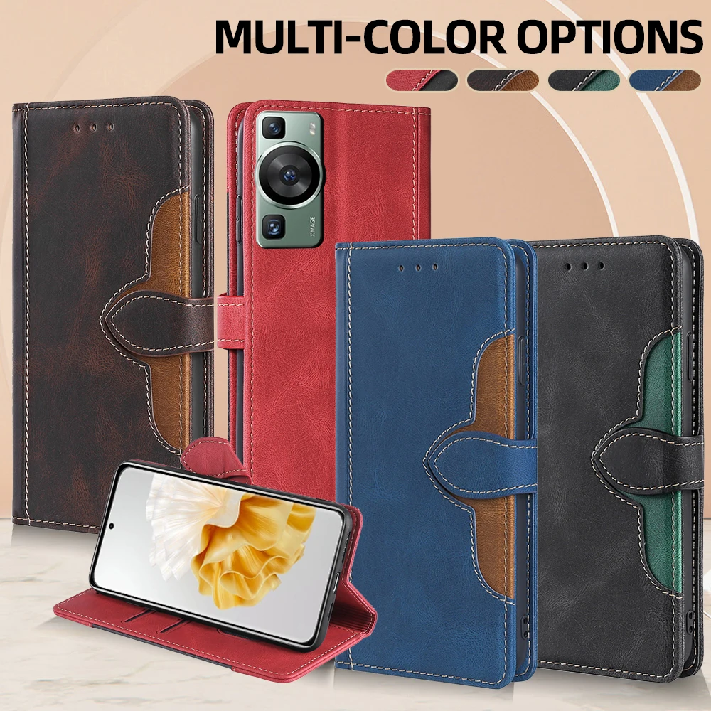 Luxurious Contrasting Color Leather Magnet Buckle Flip Phone Case