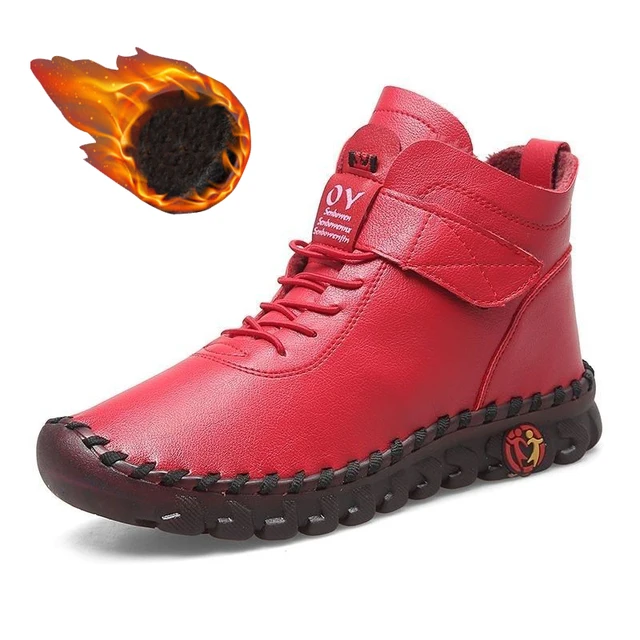 Orthopedische Winter Laarzen Maat 35-43 Womens Oxford Handgemaakte Steek  Sneakers Ladie Punk Rode Enkellaarsjes Met Bont Botas de Mujer - AliExpress