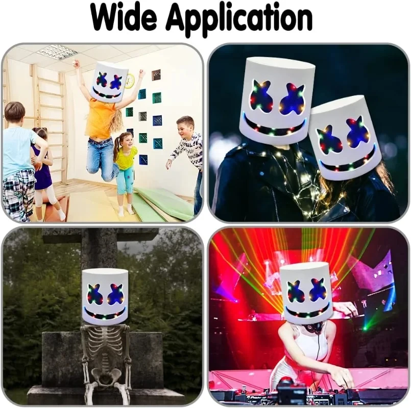 Halloween Light Up Mask Full Face LED Neon Marshmallow Mask Headgear Luminous DJ Music Festival Props Cosplay Rave Party glow headband glow light mini led light birthday party decorations