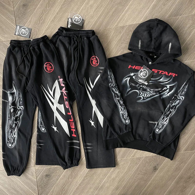 

Luxury 2024ss Skull Print 100% Cotton High Quality Thickened Men And Women Hoodies Trousers Suits