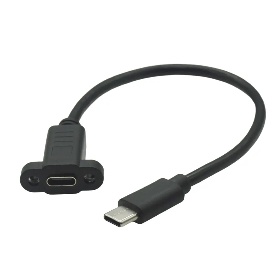 0.2m 0.3m 0.5M 1M Panel Mount Type-C USB-C Male To Female Extension Cable With Screw Hole Lock Connector Cable image 1