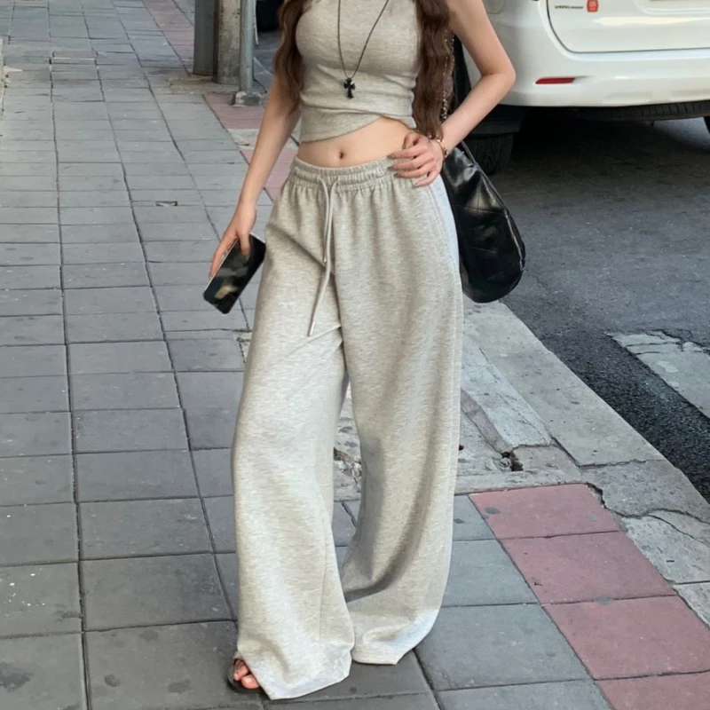 

Deeptown Y2k Casual Sports Sweatpants Woman Oversized Jogging Wide Leg Gray Pants Jogger Korean Fashion Baggy Trousers Summer