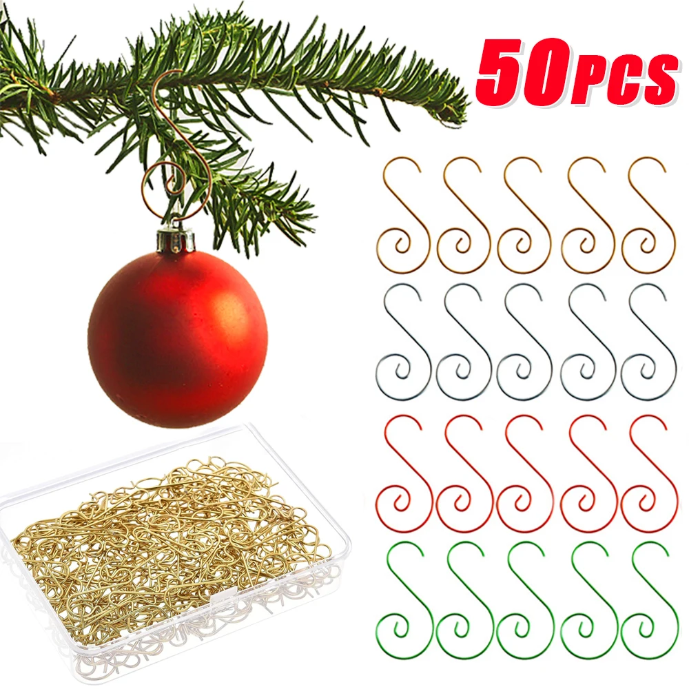 50/10Pcs Christmas Ornament Hooks Metal S-Shaped Hooks Hanger Christmas  Ball Hanging Pendant For Home Christmas Tree Decorations - AliExpress, image size:1000x1000