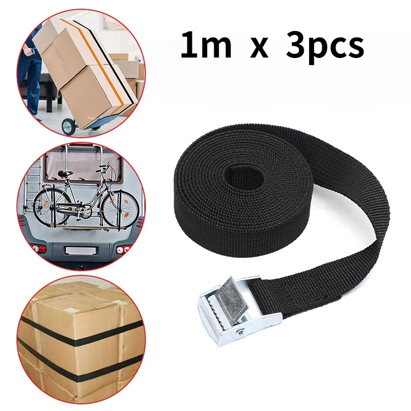 Cargo straps 3 pieces 1M buckle tie-down for car motorcycle bike with metal buckle tow rope strong ratchet for luggage