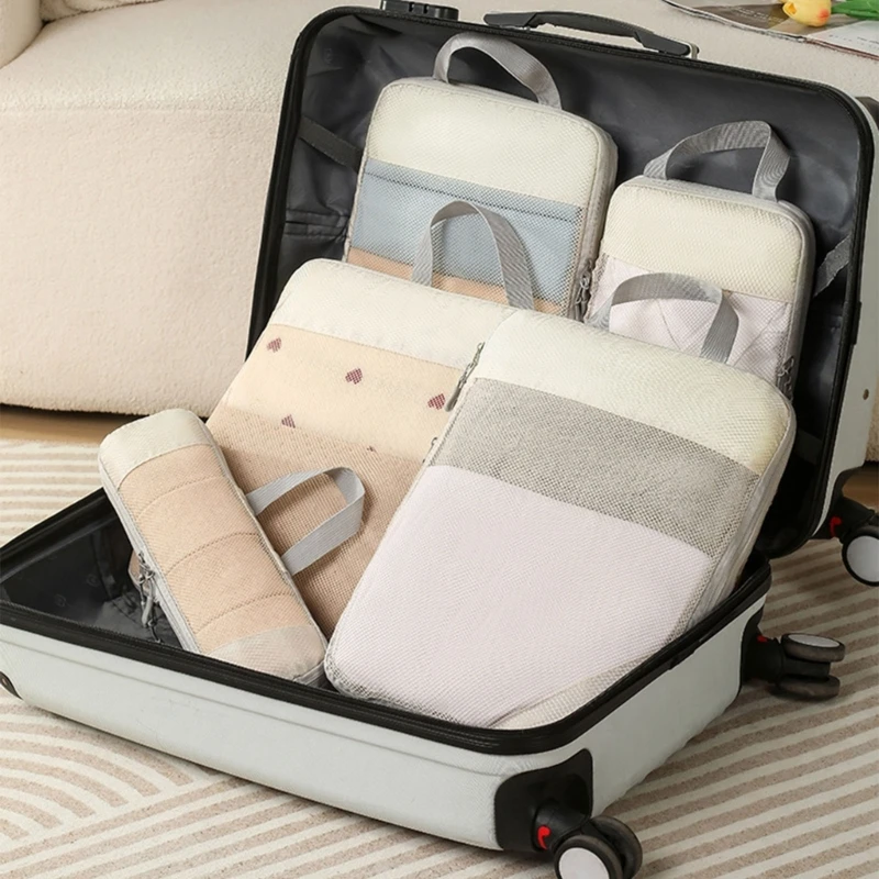 

5-Pieces Convenient Mesh Packing Cubes Portable Storage Solution for Suitcases Travel Clothes Shoes Organiser Bag