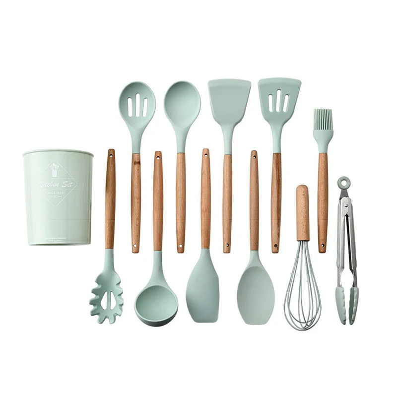 9 or 12pcs Pink Cooking Tools Set Premium Silicone Kitchen Cooking Utensils Set with Storage Box Turner Tongs Spatula Soup Spoon
