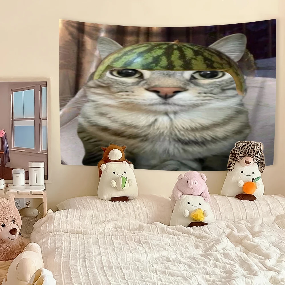 Funny Cat Meme Tapestry Wall Hanging Bedroom Dorm Festival Gift