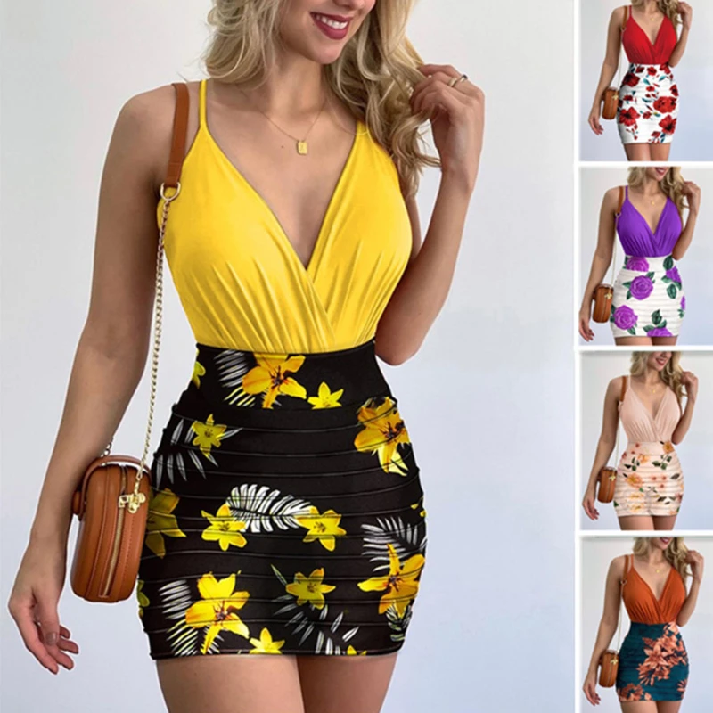 Tanie Body i modny kwiatowy Print spódnica garnitur dwuczęściowy damski letni sklep