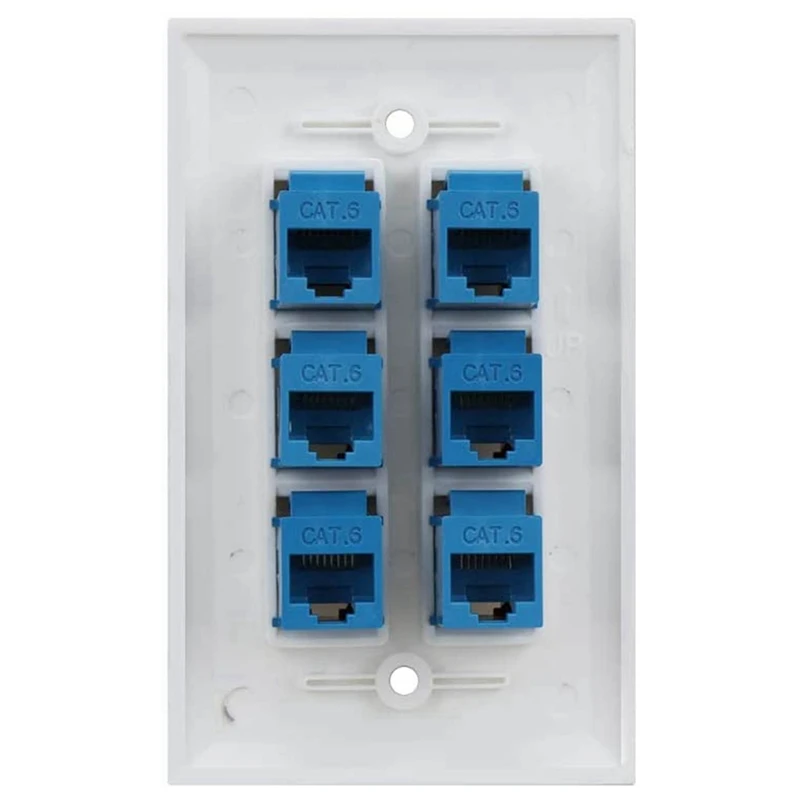Cat 6 이더넷 벽 플레이트, 6 포트, 암컷 제거 가능, Cat7, 6, 6E, 5, 5E 와 호환 가능, 10X