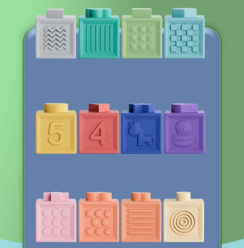 Baby blocks touch toys soft cubes for children montessori bebe kids Toy Building Blocks 3D Massage Rubber Vinyl bath Squeeze Toy 4