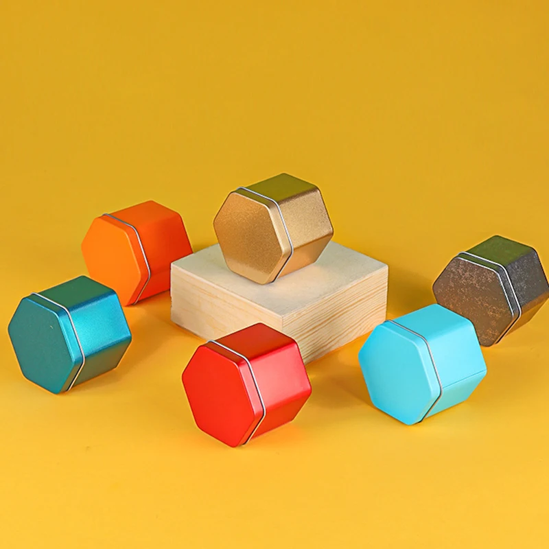Portable tea tin box tea canister Solid Color Tea Sealed Box Teaware Storage Container Hexagonal Tinplate Can Coffee Sugar Kitchen Storage