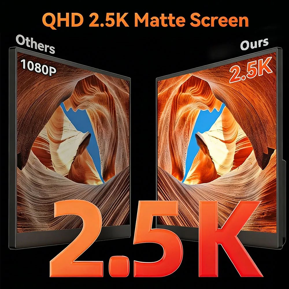 16인치 2.5K 144Hz 휴대용 게이밍 모니터, 500니트 IPS 무광 화면, 노트북, 맥, 스위치, PS5/4용 USB-C HDMI 외부 디스플레이