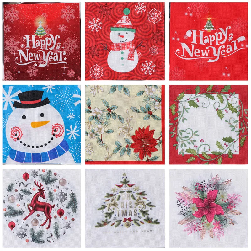 

20Pcs/pack Christmas Series Printed Paper Disposable Tableware Napkin Tissues Xmas Happy New Year Party Decoration