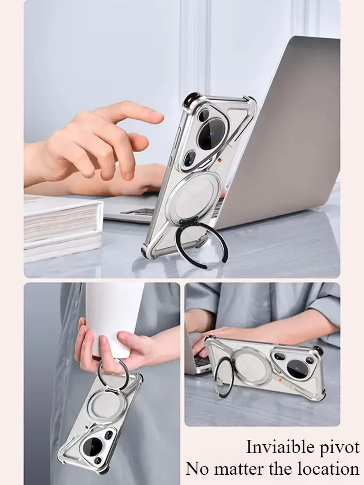 Eary Metal Phone Case for Huawei Pura 80 Ultra P80 Pro+ with Magsafe Magnetic Kickstand Frameless Shockproof Wireless Charging