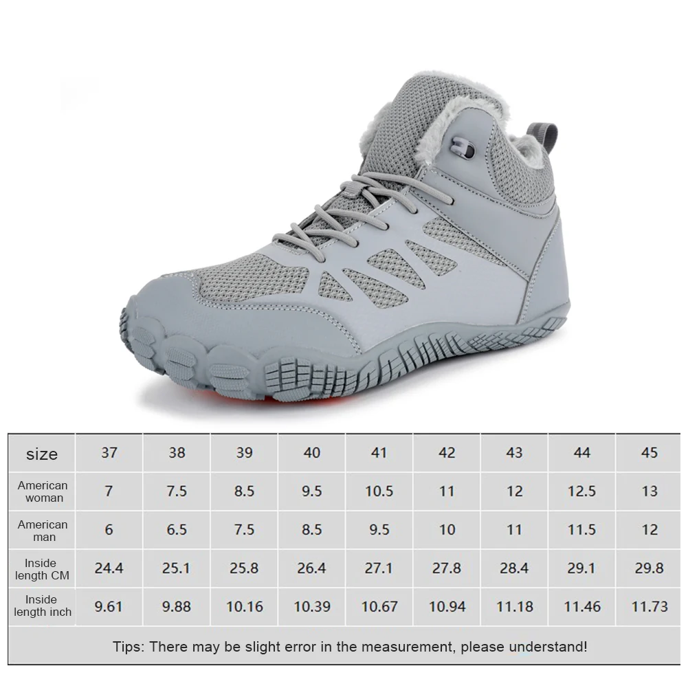 Womens Mens Hiking Boots Winter Snow Boots Barefoot Shoes Waterproof Walking Shoes Outdoor Booties 6