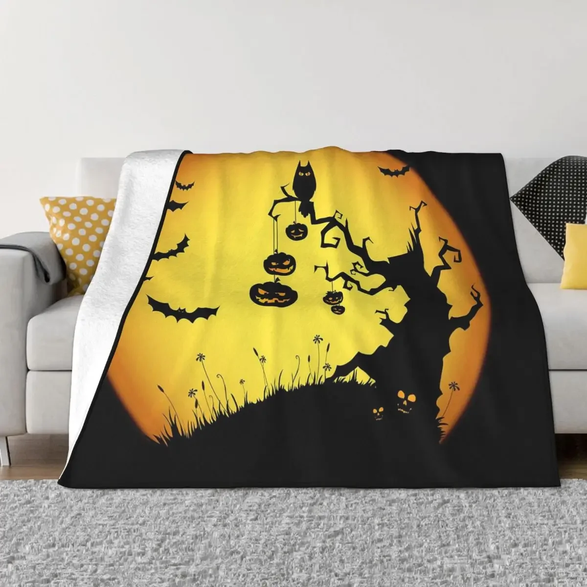 

Halloween Terror Monster Blanket Fleece Textile Decor Pumpkin Lamp Moon Portable Throw Blankets for Sofa Travel Bedspread