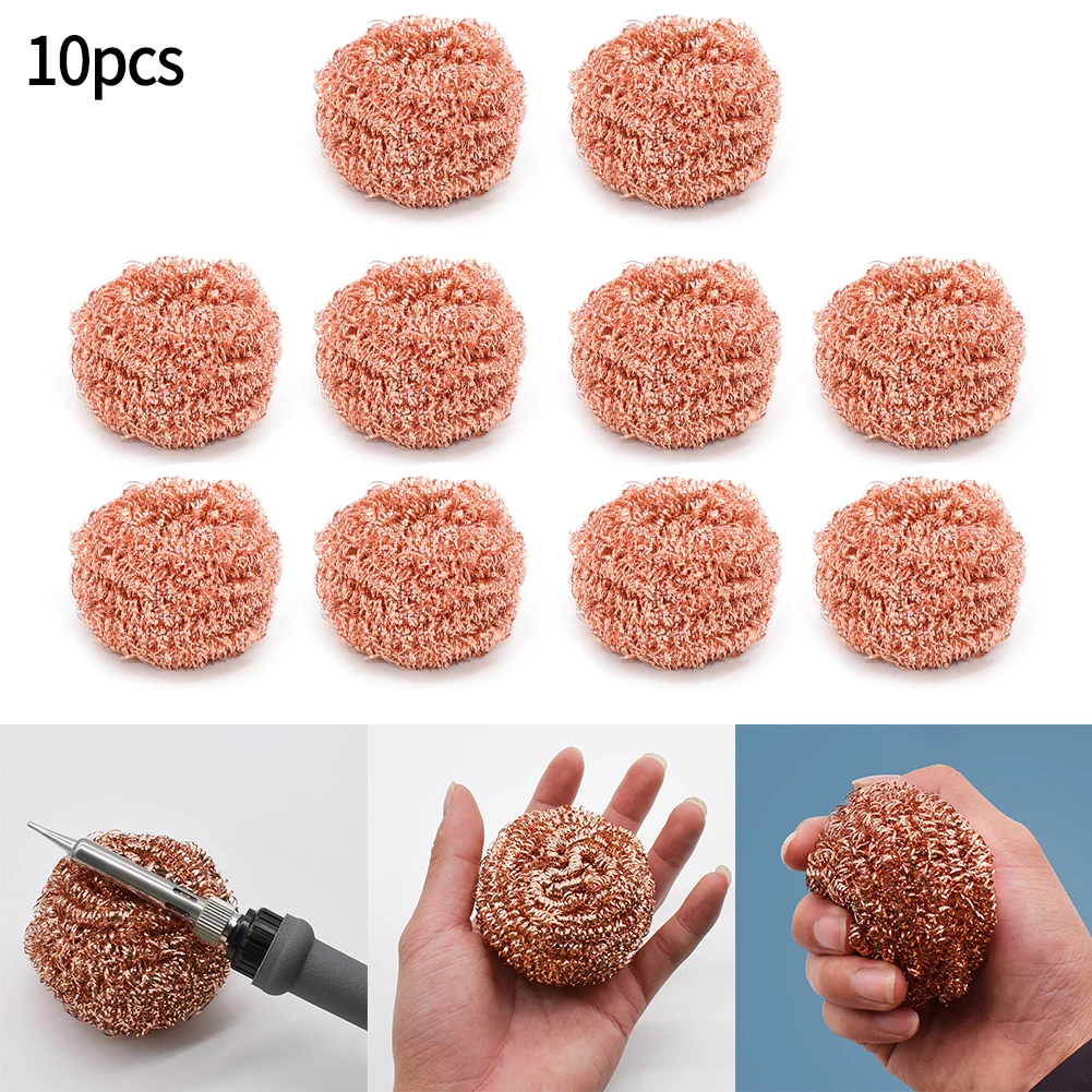 

10pcs Cleaner Ball Soldering Iron Tip Cleaning Wire Ball Heavy Duty Welding Cleaning Nozzle Copper Wire Ball Remover Tool