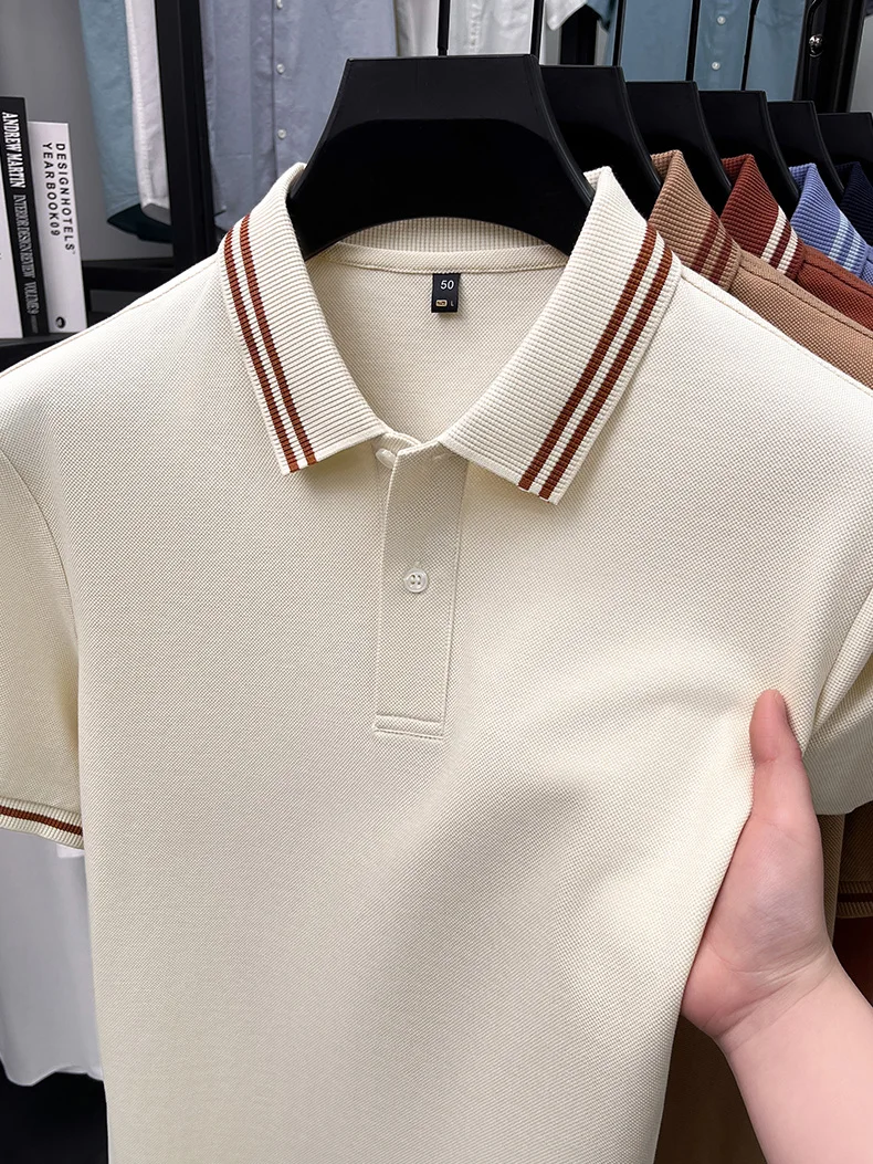 100% pure cotton men's short sleeve polo shirt high-quality fashion soft comfort striped decoration summer casual T-shirt top 18 S3b074cc8a2d1419d92a6157e286f5c82Z