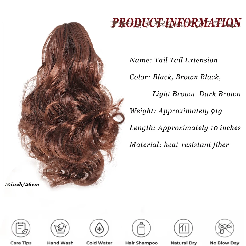 LUPU 10 inch Claw Clip Ponytail Extension Long Curly Ponytail Fluffy Ponytail Synthetic Hair Piece Suitable for Women