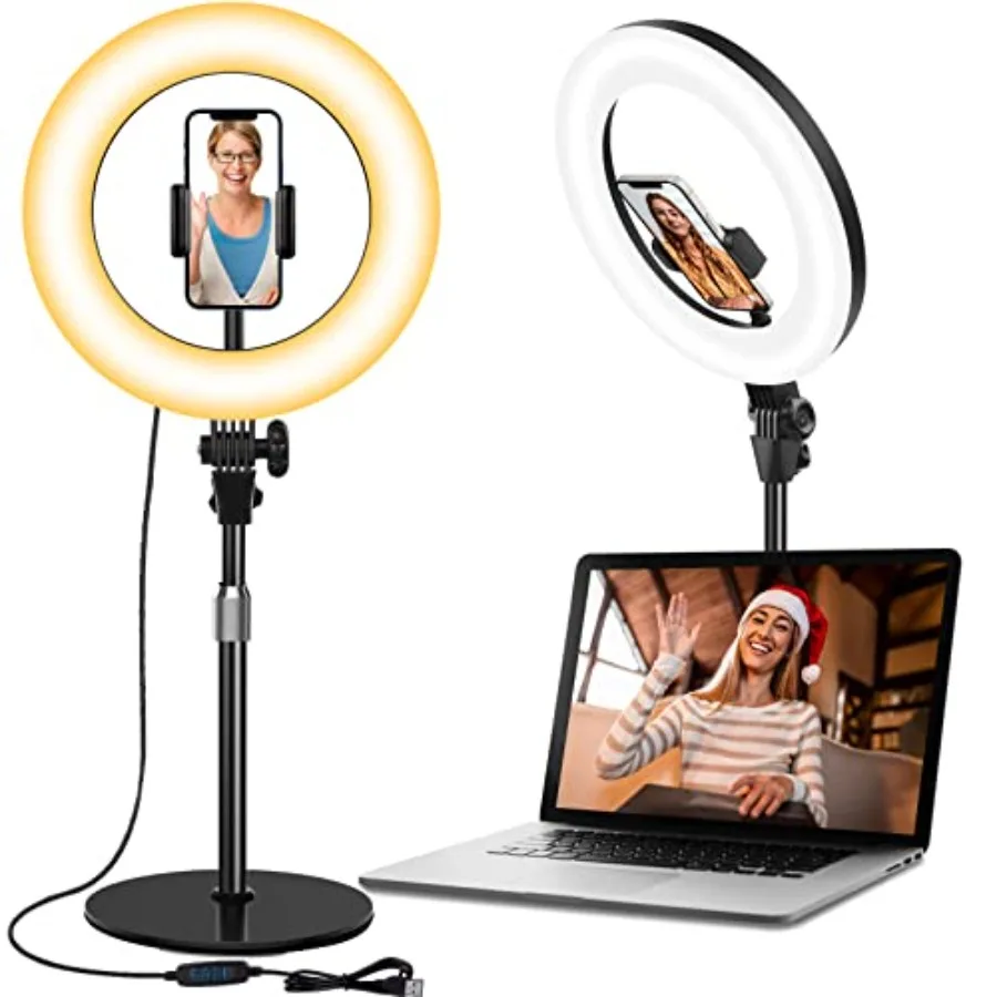 Kit Selfie OUKMIC Com Anel De Luz 10,5' | Suporte Ajustável Para Celular E Laptop | Ideal Para Lives