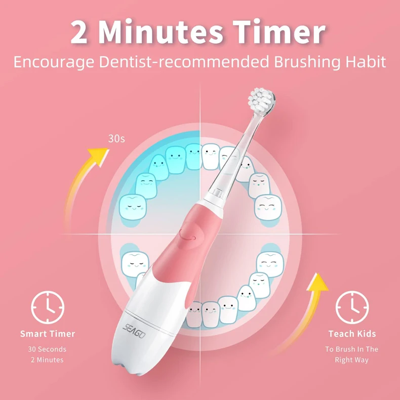SEAGO Toddler Electric Toothbrushes for Baby Ages 0-3 Years Baby Toothbrush with Smart Timer Soft Brush for Baby with 8 Refills 4