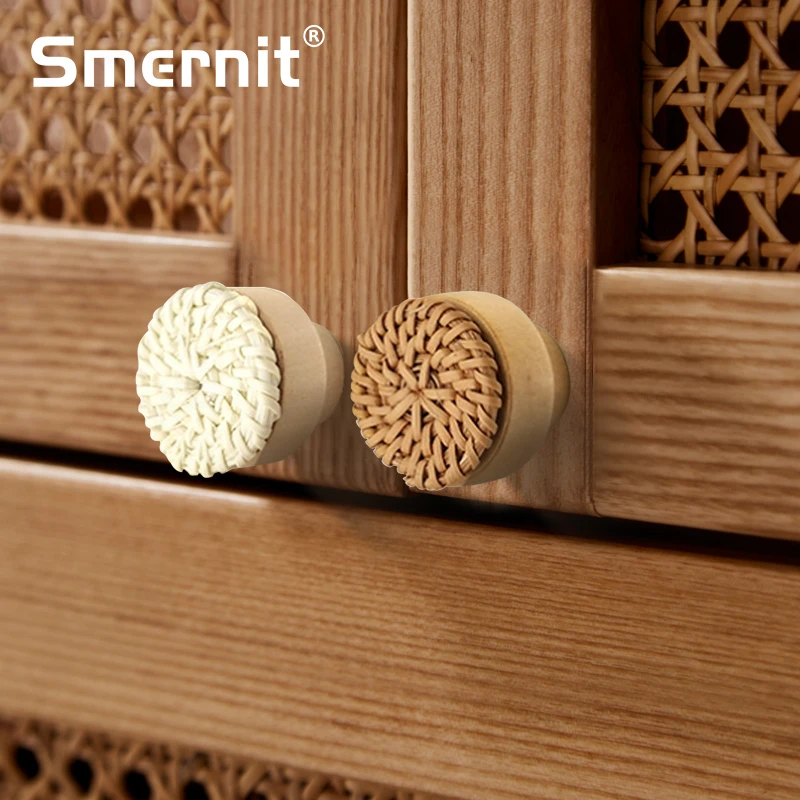 Rattan Furniture Handles Natural Wooden Drawer Pulls Door Knobs And Handle For Kitchen