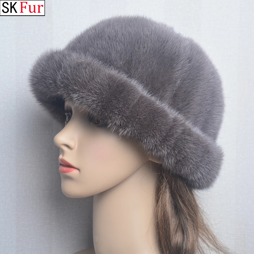 

Hot Sale Luxury Women Real Mink Fur Hat Cap 2024 New Winter Snow Unisex Natural Mink Fur Beret Bomber Hats Caps