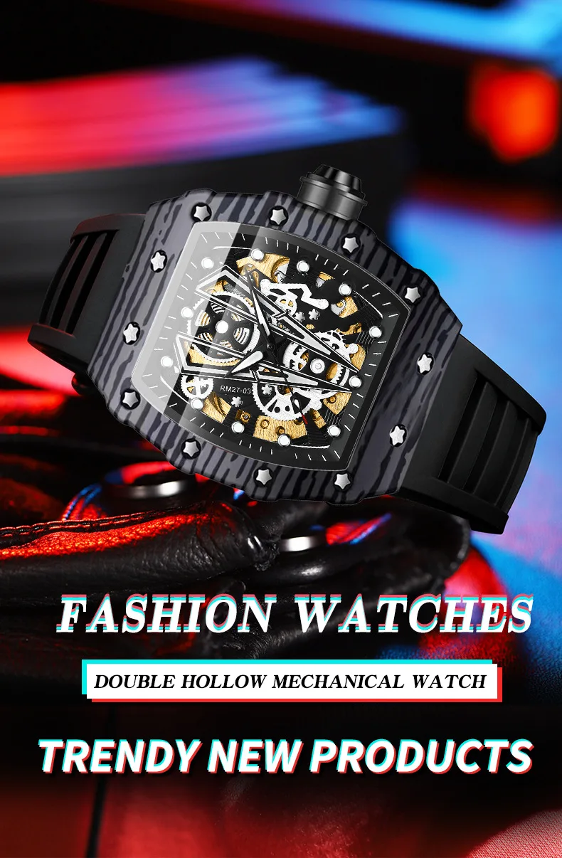 New Luxury Fashion Watches Men BINBOND Brand Hollow Full Automatic Mechanical Men Watch Waterproof Clock J7751