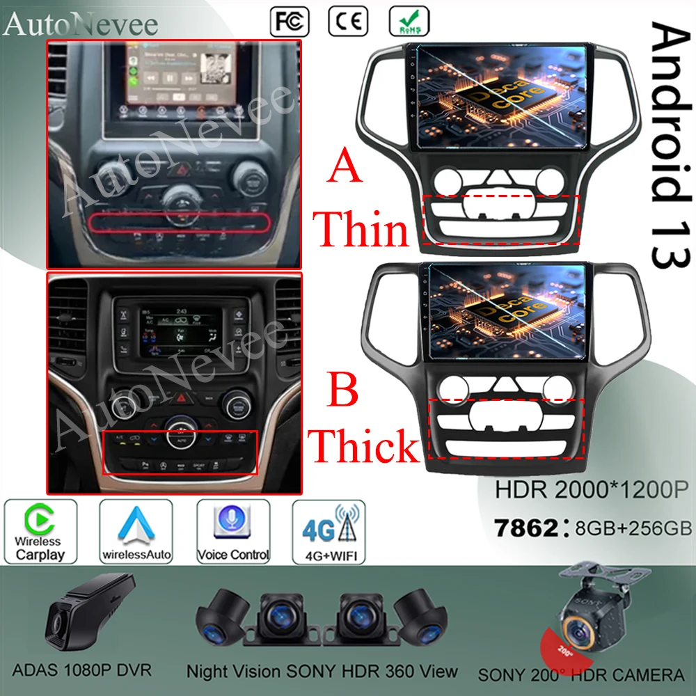 

Автомобильная Мультимедийная система Carplay, Android 13, для Jeep Grand Cherokee WK2 2014, автомагнитола, стереопроигрыватель, монитор, ТВ, GPS, DVD, DSP, IPS, BT