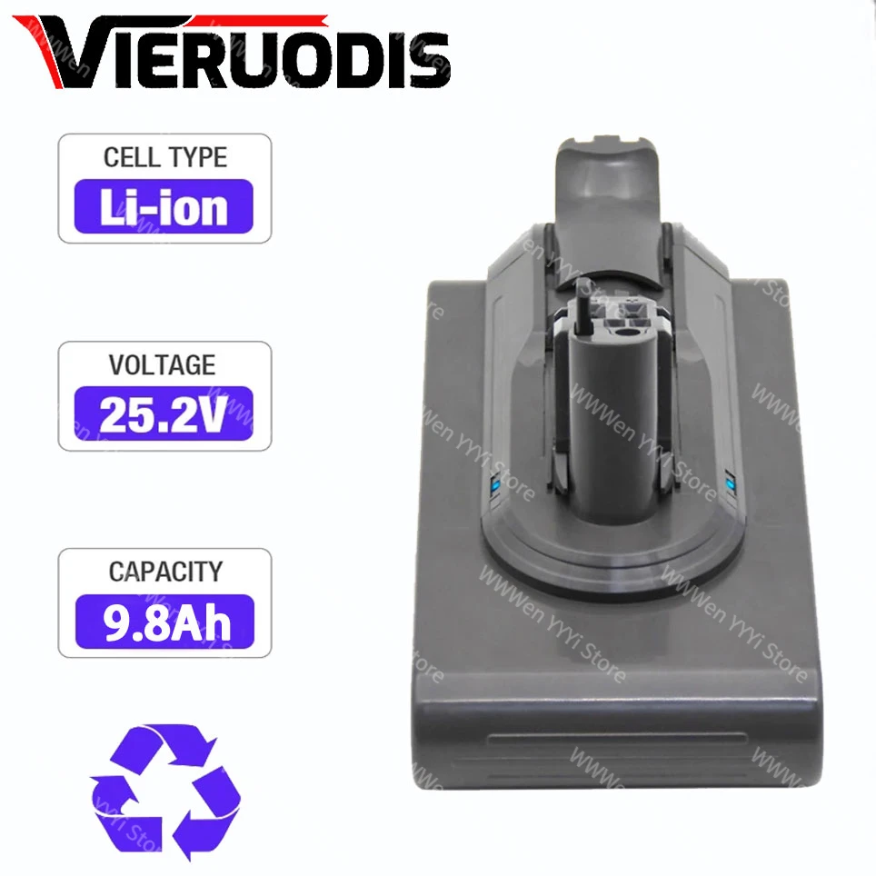 9.8Ah 25.2V Batteria Agli Ioni Di Litio Per Dyson Sv14 Sv15 Aspirapolvere Fluffy Sv15 V11 Absolute Extra V11 Absolute V11 Animal 970145-02