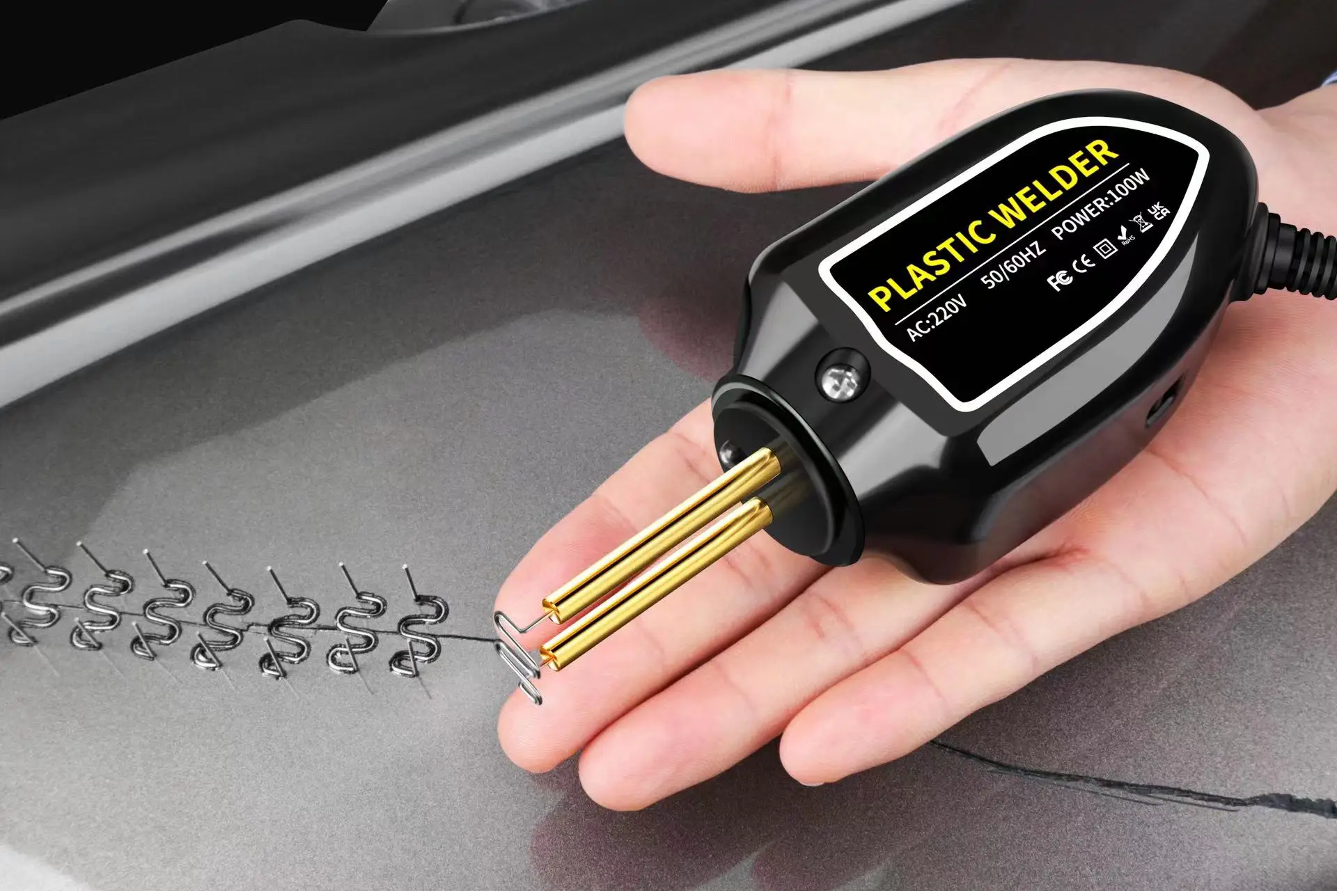 100W Portable Plastic Welder 110V/220V New Hot Air Gun Hot Stapler Plastic Welder Soldering Iron Nail Bumper Repair Car Tool Kit 3