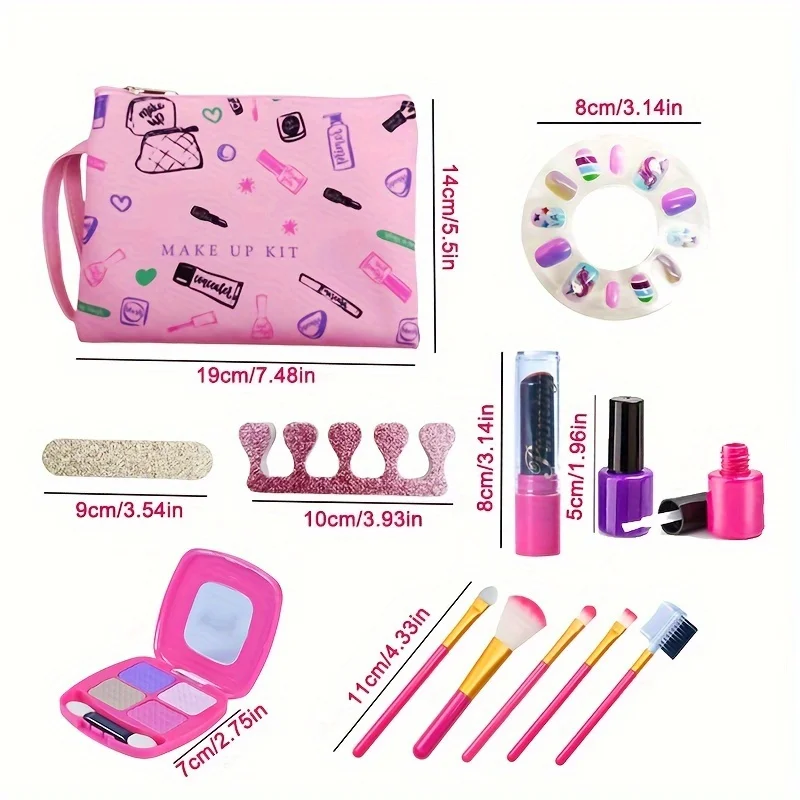 Pretend Makeup Kit For Girls With Cosmetic Bag Toy Makeup Playhouse-Cellphone Travel Set Nail Beauty Set Lipstick Fun Game makeup toy princess pretend toys cosmetics set nail art toys