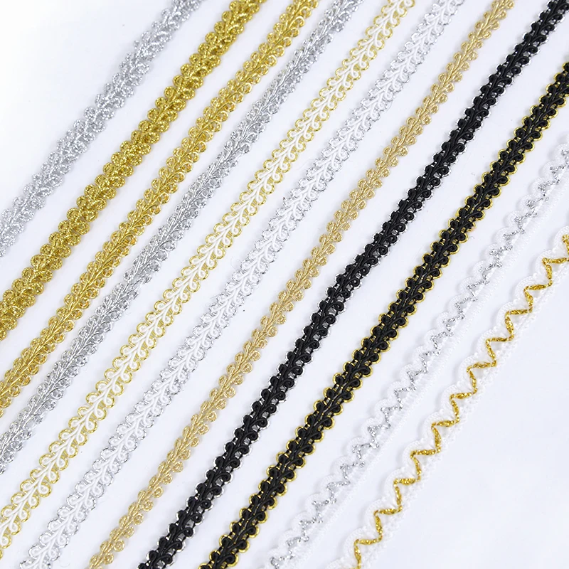 Description Picture 3 of item5Meter 8/10mm Black Gold Silver Thread Centipede Braided Lace Ribbon Trim Curve Fabric for Wedding Craft DIY Sewing Accessories