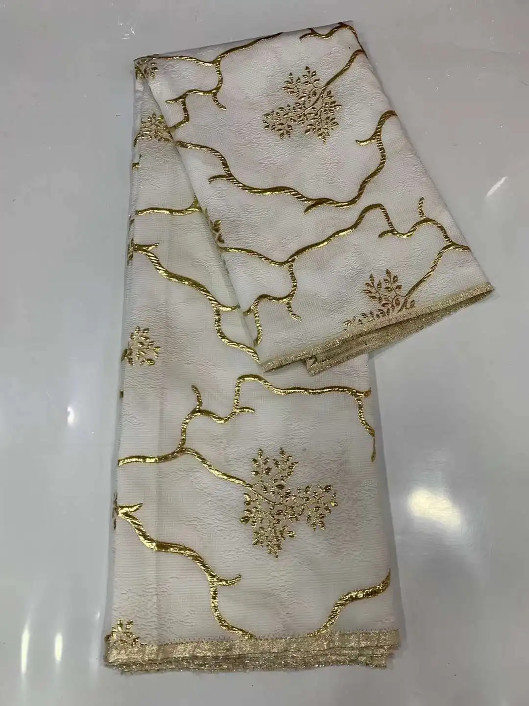 

White African Brocade Jacquard Lace Fabric 2023 Embroidered French Tulle Lace Fabric For Nigerian Party Dress