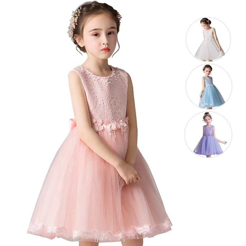 

S0055H Summer Little Girls Princess Dresses Children's Show Sleeveless Simpleness Design Dress Girl Wedding Party Dress