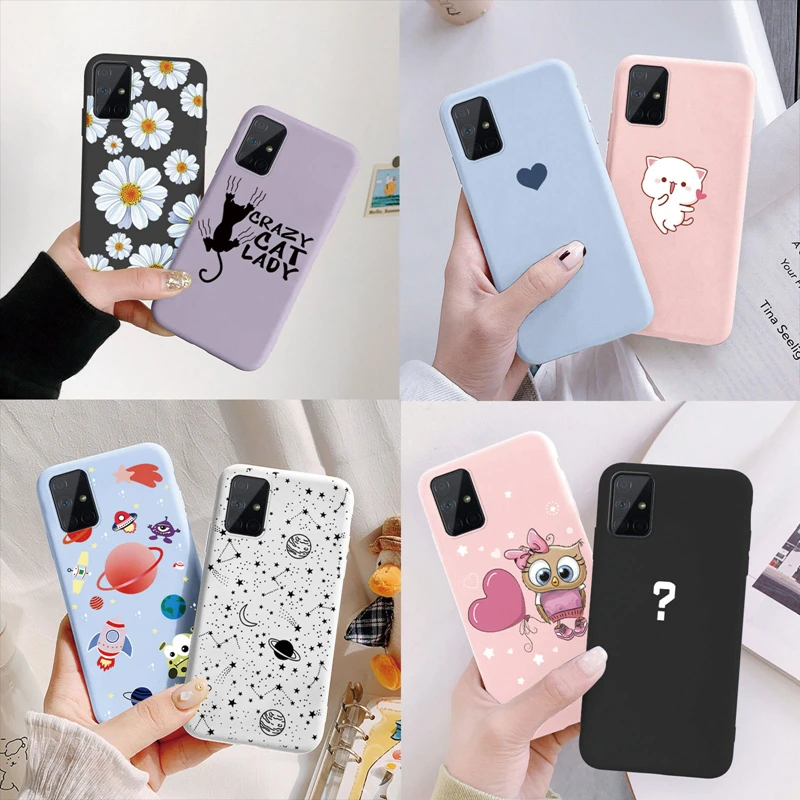 Custodia Per Samsung Galaxy A51 A71 Cute Owl Cat Love Heart Domanda Flower Planet Cover Posteriore Per Samsung A 51 71 4G 5G Phone Funda