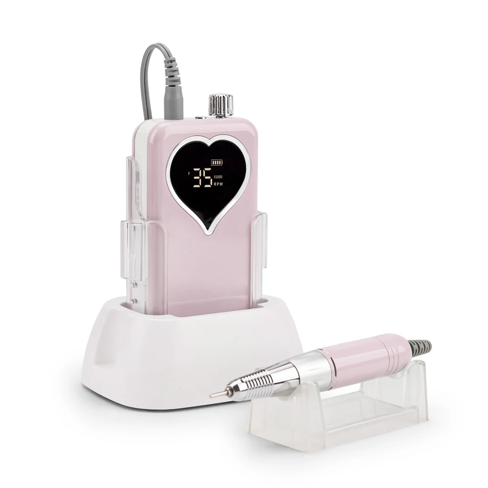 Portable Desktop Cordless Nail Drill Machine 35000RPM Rechargable Wireless Manicure Electric Nail File Drill Nail Filing Heart 4