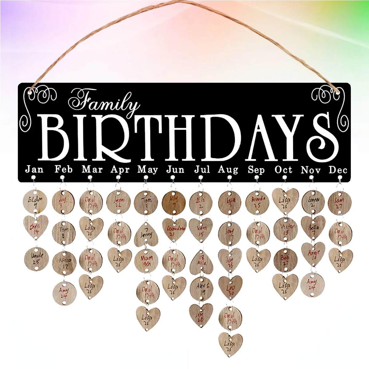 

Wooden Birthday Reminder Calendar Hanging Black BIRTHDAYS Letter Board Plaque Free Combining Round Heart Shape Tags With Steel
