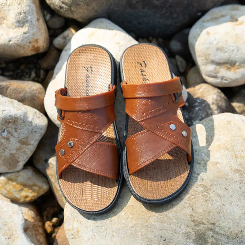 

Fashion Vintage Sandals Men Summer PVC Travel Beach Shoes Male Size 47 Slip On Slippers Wear-Resistant Outdoor Casual Flip-Flops