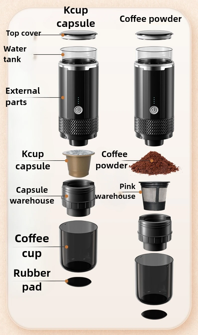Multifunctional Wireless Electric American Coffee Machine KCUP Capsule Coffee Machine Car Home Outdoor Portable