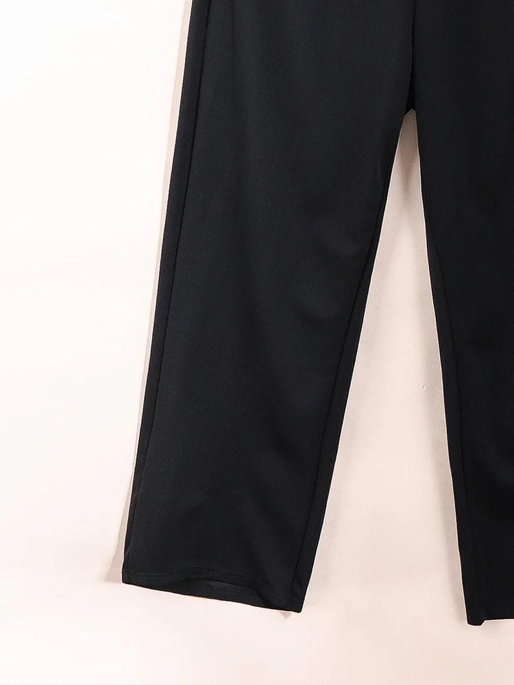Finjani High Waist Double Breasted Pants For Women Plus Size Solid Elastic Waist Fashion Casual Long Trousers