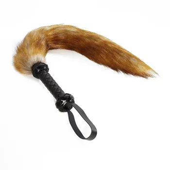 Frusta a coda di volpe da 63 cm con manico intrecciato per gioco di ruolo Sculacciata Paddle Cosplay Performance Prop